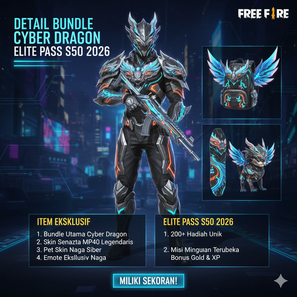 Detail Bundle Cyber Dragon Free Fire Elite Pass S50 2026